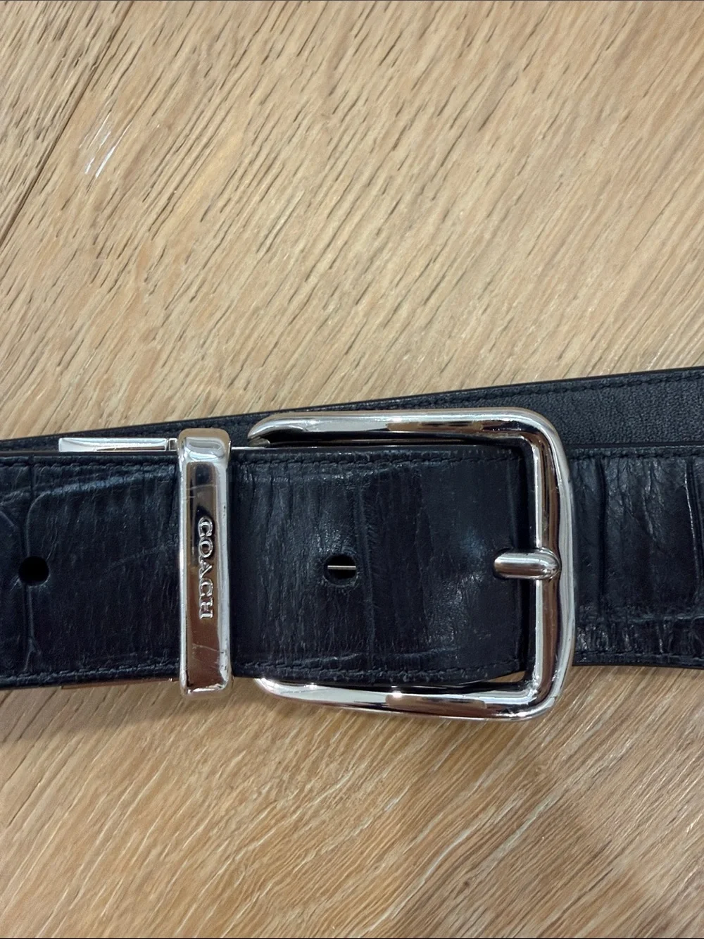 Coach Reversable Black Leather Belt with Silver Buckle